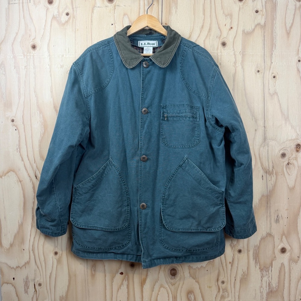 L.L. Bean Field Coat 90s Mens L Green Lined Corduroy Collar Primaloft H147